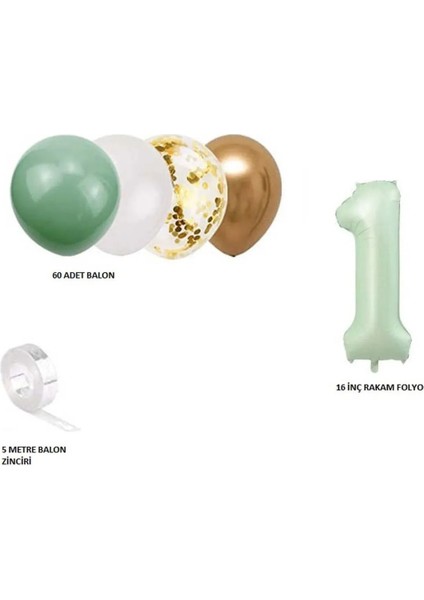 Adaçayı Yeşili Rakam Folyolu Soğum Günü Yaş Balon Zincir Doğum Günü Parti Seti Süsü fiyatları