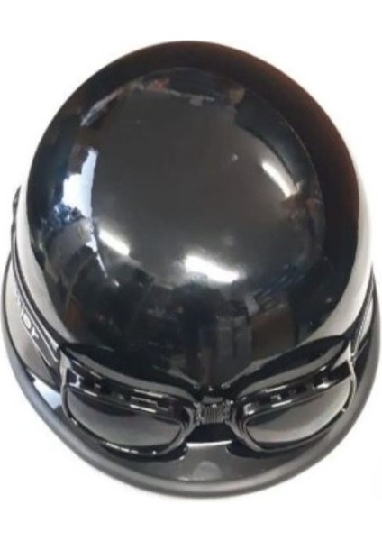 Motosiklet ve Bisiklet Yarım Kask Retro Gözlüklü Chopper Cruiser Kaskı Parlak Siyah fiyatları