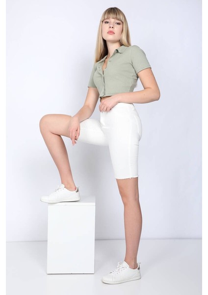 Kadın Beyaz Bermuda Jean Şort indirimleri