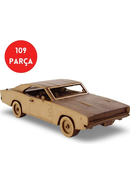 109 Parça 1968 Dodge Charger Ahşap Maket - 3D Ahşap Retro Araba Maketi