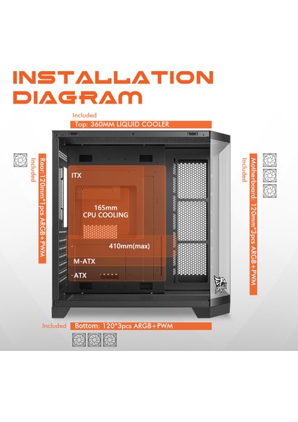 Edge-7 Argb FANLI-ARGB KUMANDA KONTROL-360MM Sıvı SOĞUTMA-TAM MODÜLER 850W 80 Plus Bronze Psu-Siyah Akvaryum Kasa