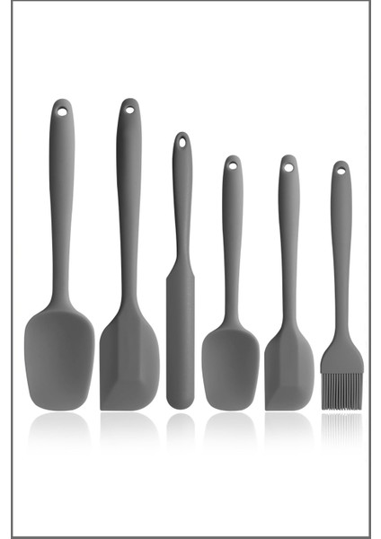 Silikon Mutfak Seti 6’lı, Isıya Dayanıklı Yanmaz Yapışmaz Silikon Spatula Seti 6 Parça Gri