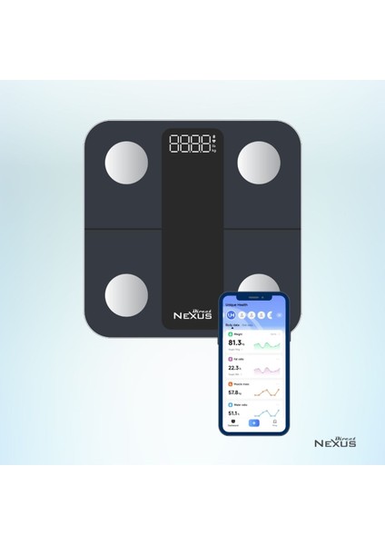 Vücut Kitle Indeksi Ölçüm Baskülü Dijital LCD Ekranlı Akıllı Telefon Bağlantılı ve Hassas Ölçüm