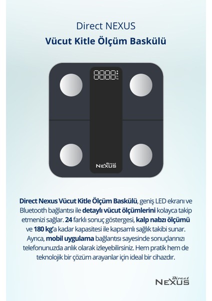 Vücut Kitle Indeksi Ölçüm Baskülü Dijital LCD Ekranlı Akıllı Telefon Bağlantılı ve Hassas Ölçüm