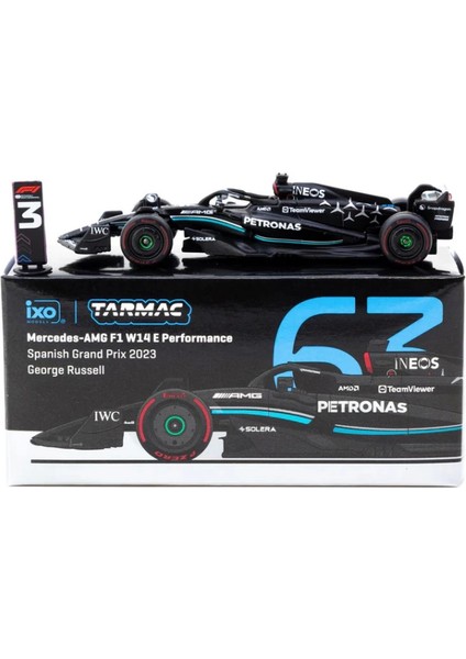 Nessiworld Tarmac Works x Ixo Models 1/64 Mercedes-Amg F1 W14 E Performance Spanish Grand Prix 2023 #63 modelleri