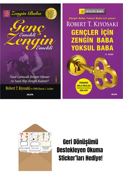 Genç Emekli Zengin Emekli + Gençler Için Zengin Baba Yoksul Baba 2 Kitap + Okuma Sticker'ları