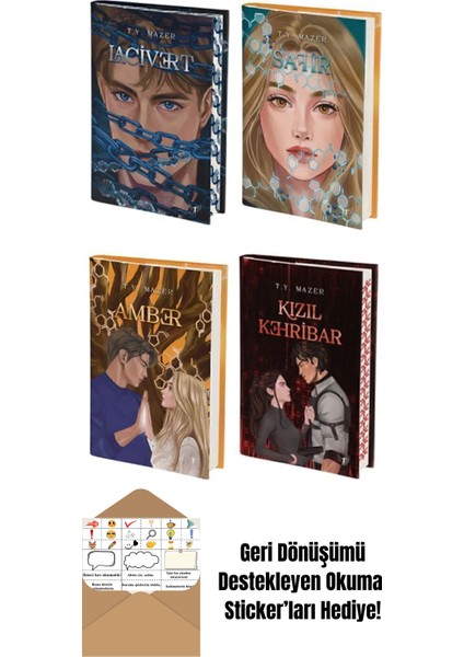 T. Y. Mazer Lacivert - Safir - Amber - Kızıl Kehribar 4 Kitap Set (Ciltli) + Okuma Sticker'ları