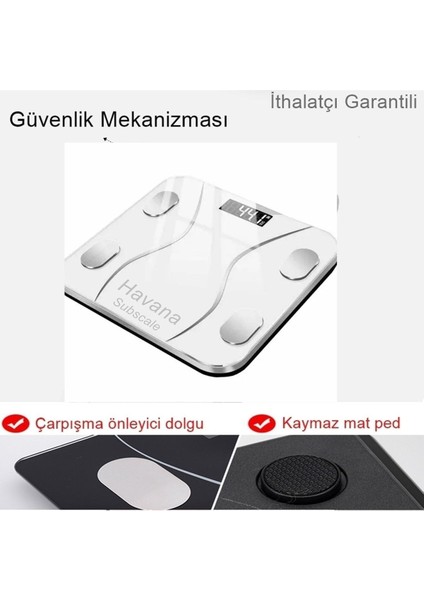Beyaz Yağ Ölçer Fonksiyonlu Baskül Akıllı Bluetooth Tartı - Uygulama App Ios Android Tartı