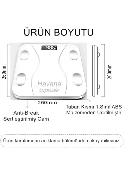 Beyaz Yağ Ölçer Fonksiyonlu Baskül Akıllı Bluetooth Tartı - Uygulama App Ios Android Tartı
