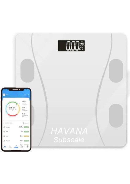 Beyaz Banyo Tartısı Baskül Akıllı Bluetooth LCD Dijital Ekran Ev Vücut Yağ Ölçer LED Panel Güncel