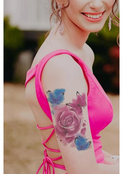 Gül ve Kelebek Geçici Dövme Tattoo