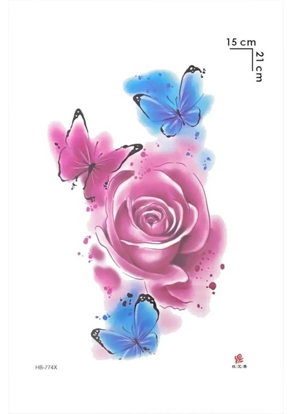 Gül ve Kelebek Geçici Dövme Tattoo