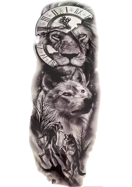 Geçici Kurt ve Aslan Figürlü Dövme Tattoo