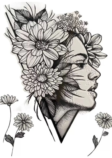 Kadın ve Çiçek Figürlü Geçici Dövme Tattoo