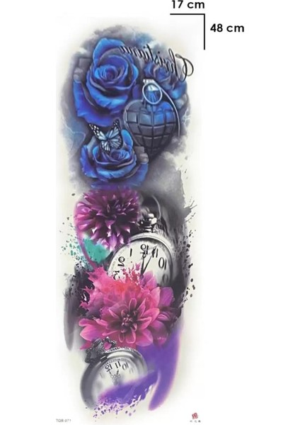 Çiçek ve Saat Geçici Kol Dövme Tattoo