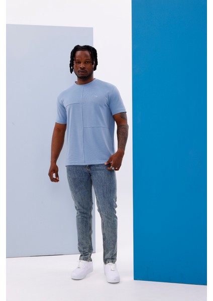 Erkek Mavi Bisiklet Yaka Normal ve Battal Beden T-Shirt - 172 indirimleri