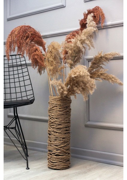 Metal Tel Hasır Örgülü Özel Tasarım Pampas Vazosu 50 cm