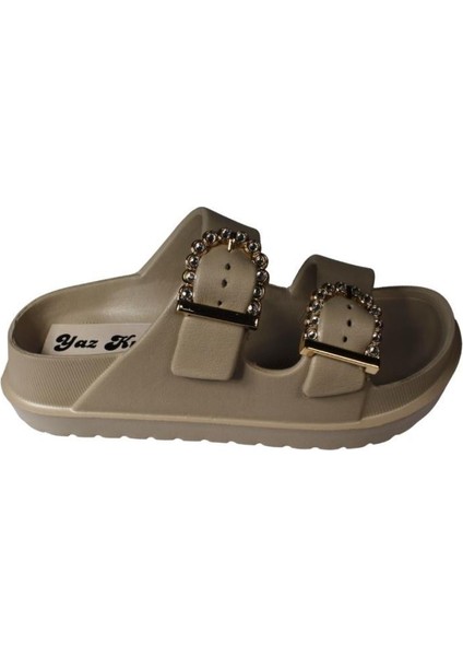 Yazkış Kadın Beyaz Siyah Bej Taşlı Tokalı Çift Bantlı Pvc Deniz Havuz Plaj Bahçe Gündelikterlik fiyatları