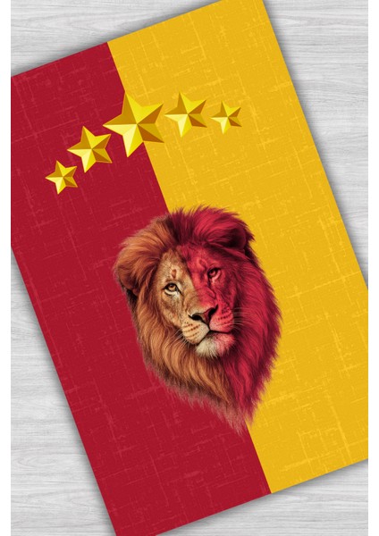 Aslan Desenli Sarı Kırmızı Taraftar Halısı Dijital Baskılı Dokuma Kaymaz Tabanlı Yıkanabilir Oturma Odası Halısı