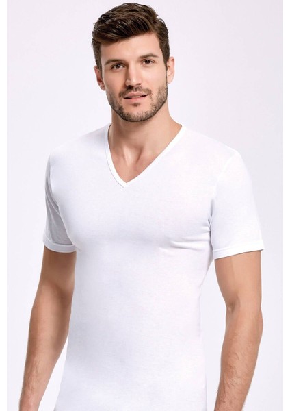 V Yaka Kollu Beyaz Erkek Atlet 5 Adet