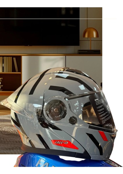 965 Upset (Gri-Siyah) Çene Açılır Motosiklet Kaskı