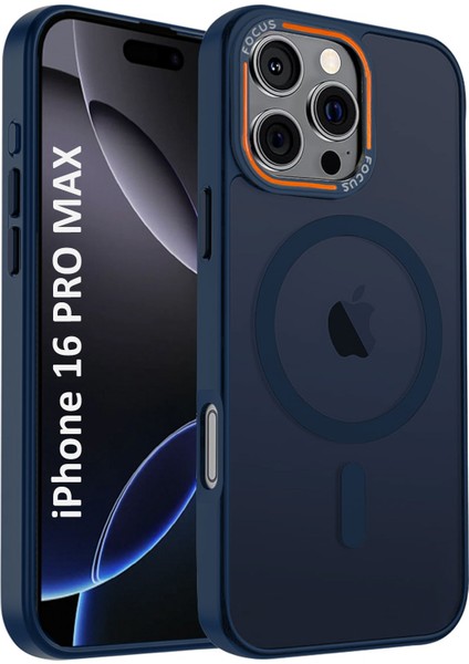 Apple iPhone 16 Pro Max Kılıf Lacivert Magsafe Kablosuz Şarj Özellikli Mat Silikon Kapak
