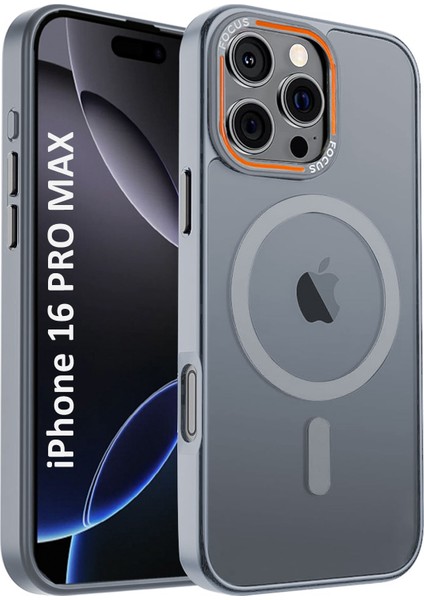 Apple iPhone 16 Pro Max Kılıf Gri Magsafe Kablosuz Şarj Özellikli Mat Silikon Kapak