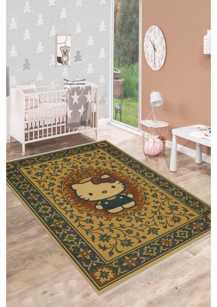 Hello Kitty Desenli Retro Halı – Sevimli Tasarım, Kaymaz Taban, Yıkanabilir, Bebek Dostu