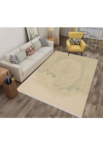 Eriyen Retro Halı – Bej Tonlarda Sanatsal Desen | Kaymaz, Yıkanabilir