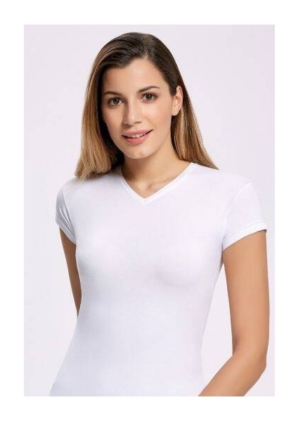 Kadı Likralı V Yaka Kadın T-shirt 10 Adet Beyaz fırsatları