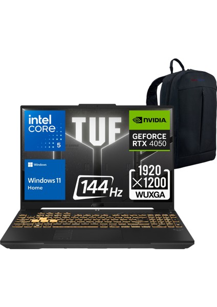 Tuf Gaming F16 FX607VU-RL141 Intel Core 5 210H 64GB 2tb SSD RTX4050 140W 16" Fhd+ 144Hz WIN11 Dizüstü Bilgisayar - Webzone Çanta Wz6