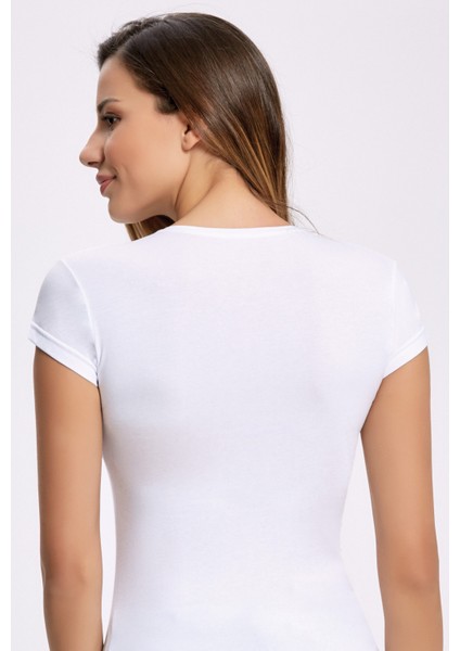 Likralı Yuvarlak Yaka Kadın T-shirt 10 Adet Beyaz fiyatları