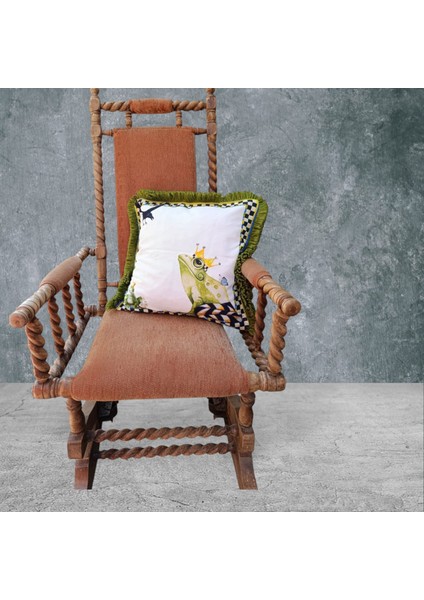 Kurbağa Çift Taraflı Dekoratif Püsküllü - Saçaklı Kırlent Kılıfı 1 Adet 43X43CM