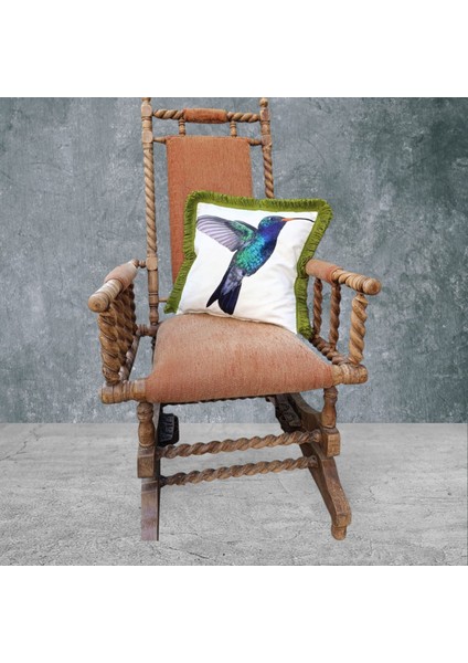 Hummingbird Kuş Çift Taraflı Dekoratif Püsküllü - Saçaklı Kırlent Kılıfı 1 Adet 43X43CM