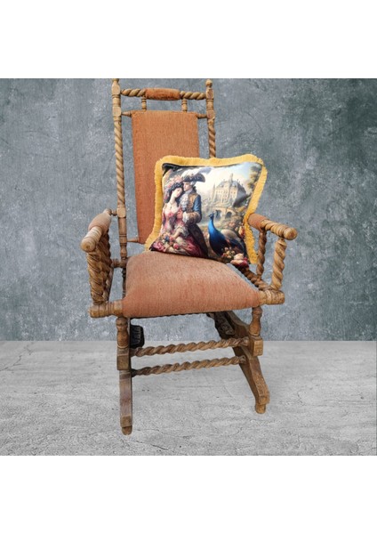 Barok Çift Taraflı Dekoratif Püsküllü - Saçaklı Kırlent Kılıfı 1 Adet 43X43CM