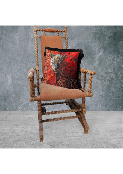 Leopar Çift Taraflı Dekoratif Püsküllü - Saçaklı Kırlent Kılıfı 1 Adet 43X43CM