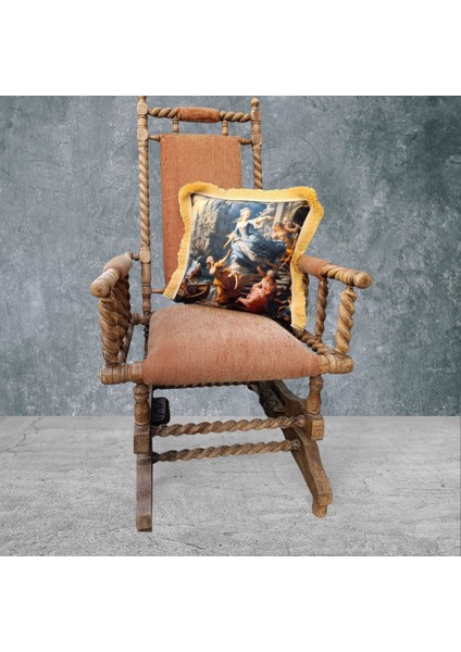 Barok Çift Taraflı Dekoratif Püsküllü - Saçaklı Kırlent Kılıfı 1 Adet 43X43CM