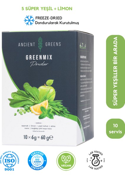 Green Mix I Bitkisel Yeşil Karışım I Freeze Dried, Glutensiz, Katki ve Koruyucusuz, Vegan I 10 x 6g