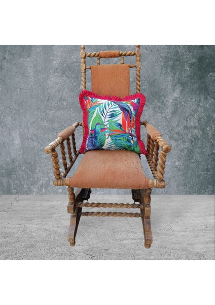 Tropikal Çift Taraflı Dekoratif Püsküllü - Saçaklı Kırlent Kılıfı 1 Adet 43X43CM