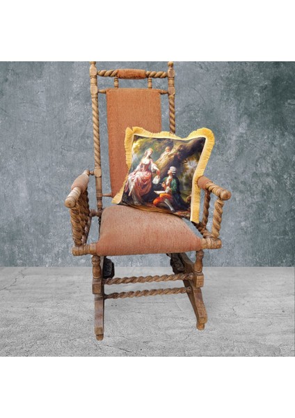 Barok Çift Taraflı Dekoratif Püsküllü - Saçaklı Kırlent Kılıfı 1 Adet 43X43CM