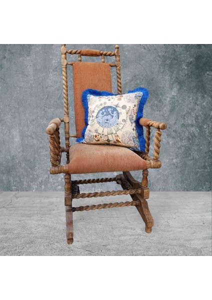 Astroloji Çift Taraflı Dekoratif Püsküllü - Saçaklı Kırlent Kılıfı 1 Adet 43X43CM