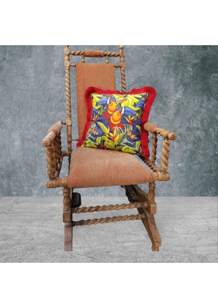 Tropikal Çift Taraflı Dekoratif Püsküllü - Saçaklı Kırlent Kılıfı 1 Adet 43X43CM