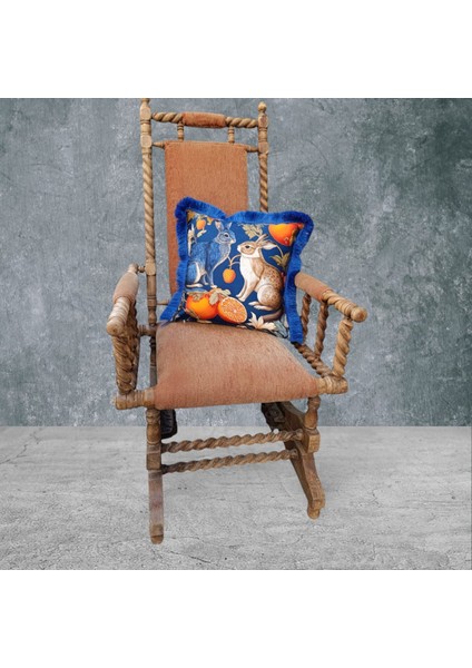 Tavşan Çift Taraflı Dekoratif Püsküllü - Saçaklı Kırlent Kılıfı 1 Adet 43X43CM