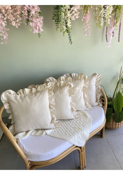 Keten, Bohem, Fırfırlı, Vintage, 4'lü Kare Kırlent Kılıfı