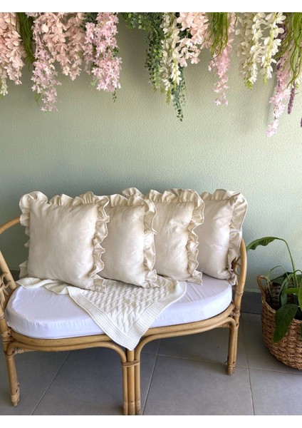 Keten, Bohem, Fırfırlı, Vintage, 4'lü Kare Kırlent Kılıfı modelleri