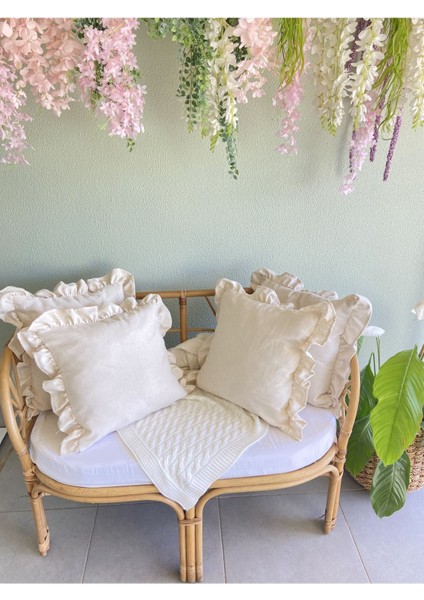 Keten, Bohem, Fırfırlı, Vintage, 4'lü Kare Kırlent Kılıfı fırsatları