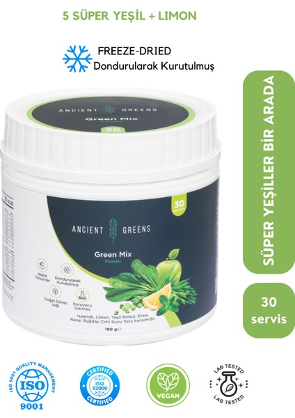 Green Mix Büyük Boy 180G 30PORSIYON I Bitkisel Yeşil Karışım Glutensiz, Vegan, Katkı ve Koruyucu Madde Içermez