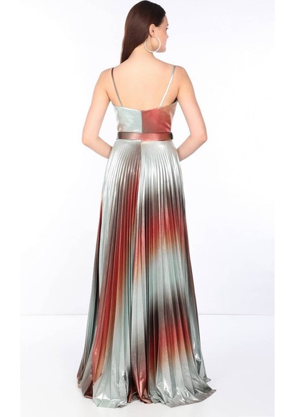 Kadın İnce Askılı Piliseli Parlak Abiye Renkli modelleri