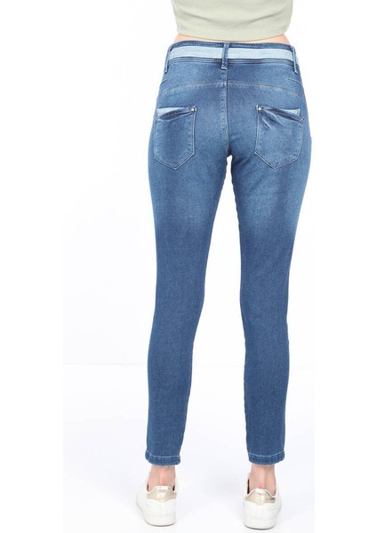 Kadın Belden Bağlamalı Jean Pantolon Mavi modelleri