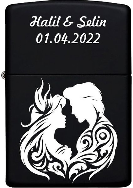 Sevgililer Için Kişiye Özel Isimli Benzinli Siyah Metal Çakmak MP24